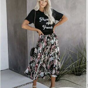 VICI FLORAL PLEATED MIDI SKIRT
